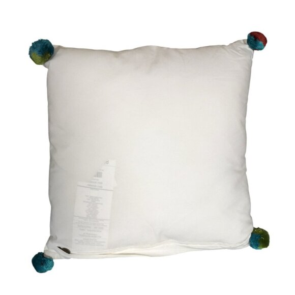 Pier 1 Embroidered Christmas Penguin Pom Pom Holiday Accent Pillow 18" x18" - Picture 3 of 5